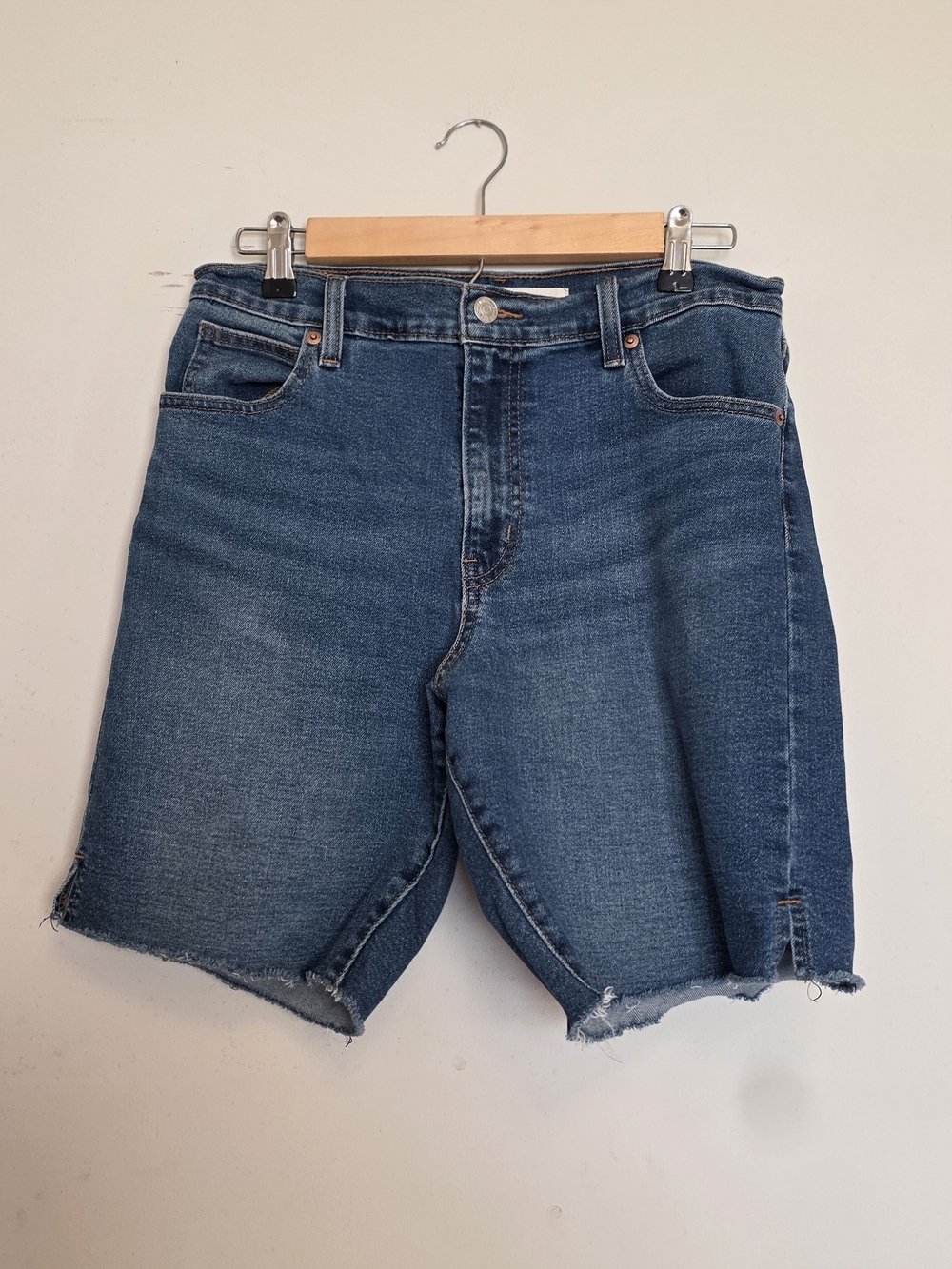 Levi's Medium Blue Raw-Hem Denim Bermuda Shorts